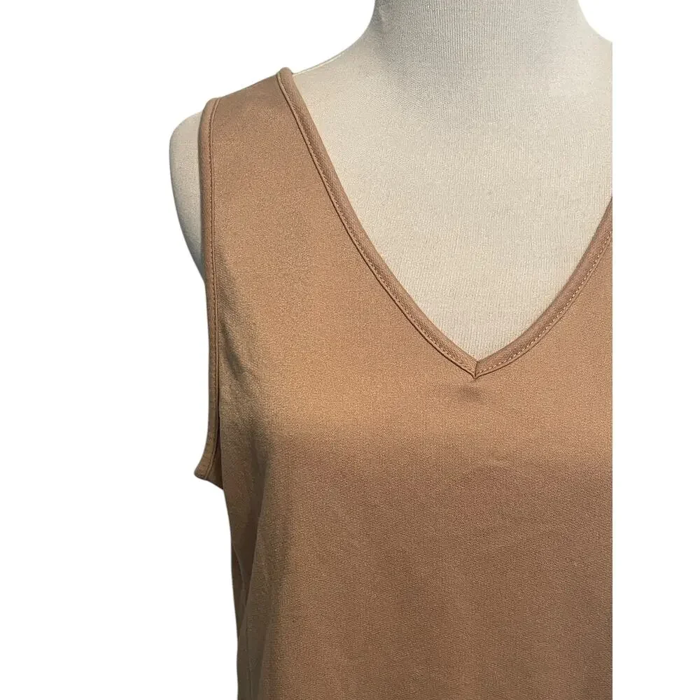 NYDJ French Terry Lounge Tank Womens Small/Medium Tan V-Neck Neutral Shell